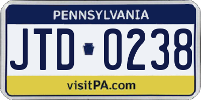 PA license plate JTD0238