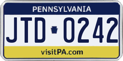 PA license plate JTD0242