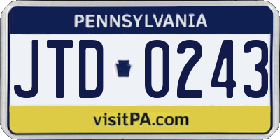 PA license plate JTD0243