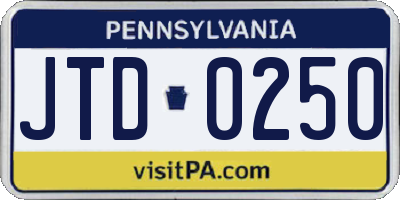 PA license plate JTD0250