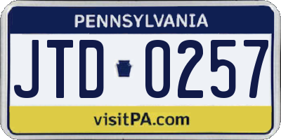 PA license plate JTD0257