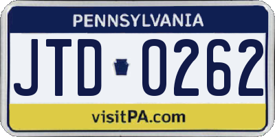PA license plate JTD0262