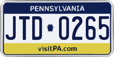 PA license plate JTD0265