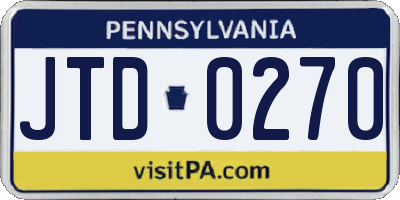 PA license plate JTD0270