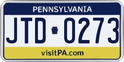 PA license plate JTD0273