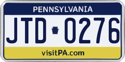 PA license plate JTD0276