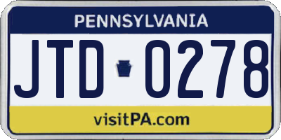 PA license plate JTD0278