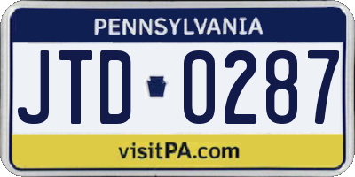 PA license plate JTD0287