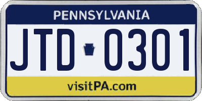 PA license plate JTD0301