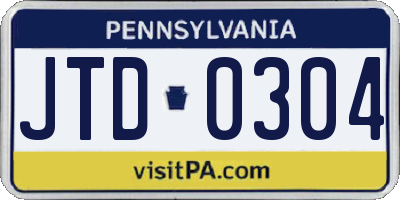 PA license plate JTD0304