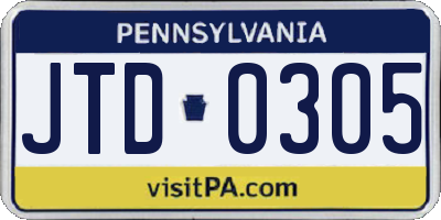 PA license plate JTD0305