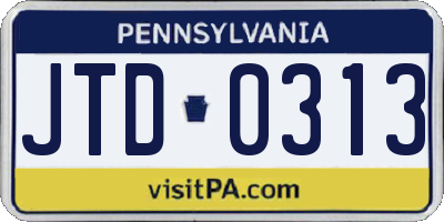 PA license plate JTD0313