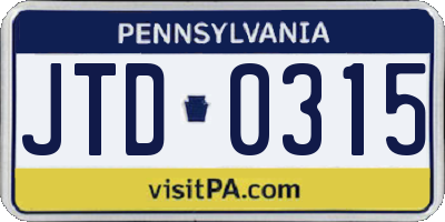 PA license plate JTD0315