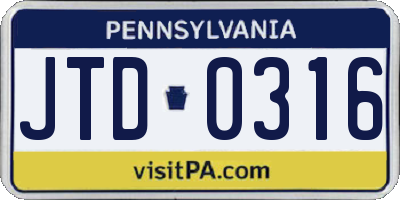 PA license plate JTD0316
