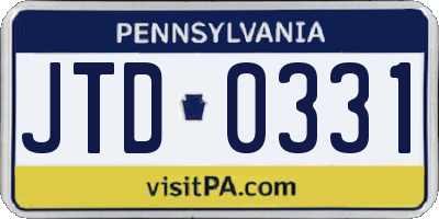 PA license plate JTD0331