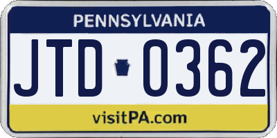 PA license plate JTD0362