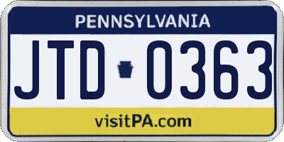 PA license plate JTD0363