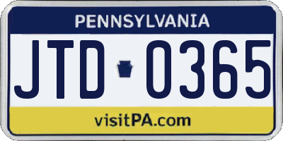 PA license plate JTD0365