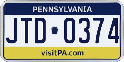 PA license plate JTD0374