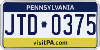 PA license plate JTD0375