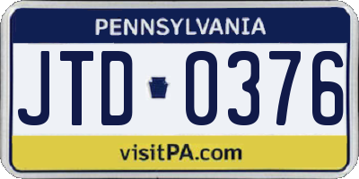 PA license plate JTD0376