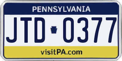 PA license plate JTD0377