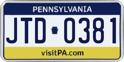 PA license plate JTD0381