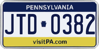PA license plate JTD0382