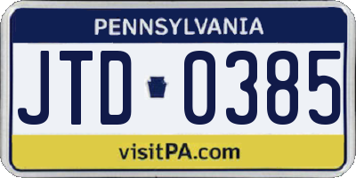 PA license plate JTD0385