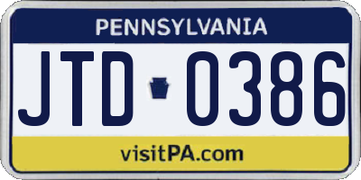 PA license plate JTD0386