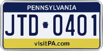 PA license plate JTD0401