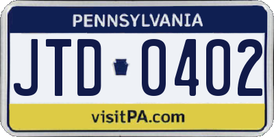 PA license plate JTD0402