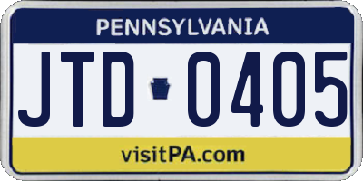 PA license plate JTD0405