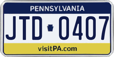 PA license plate JTD0407