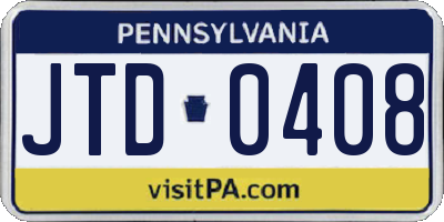 PA license plate JTD0408