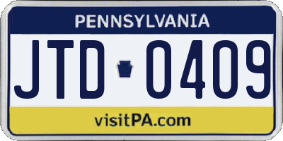 PA license plate JTD0409