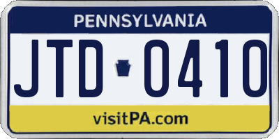 PA license plate JTD0410