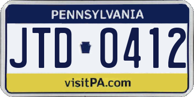 PA license plate JTD0412