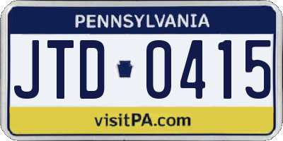 PA license plate JTD0415