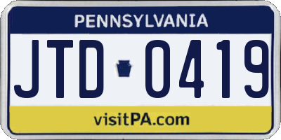 PA license plate JTD0419