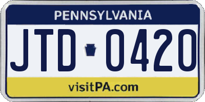 PA license plate JTD0420
