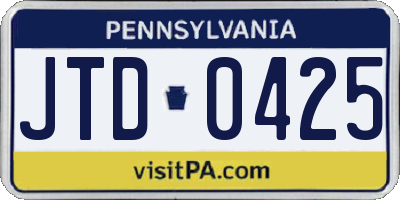 PA license plate JTD0425