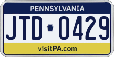 PA license plate JTD0429
