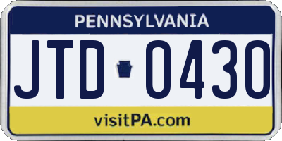 PA license plate JTD0430