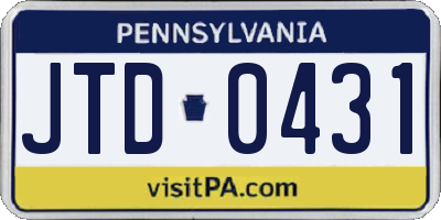 PA license plate JTD0431