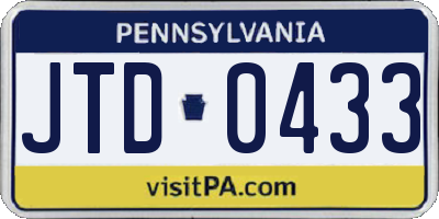 PA license plate JTD0433