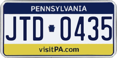 PA license plate JTD0435