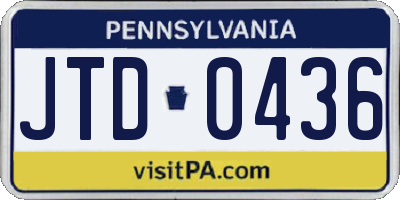 PA license plate JTD0436