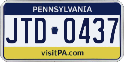 PA license plate JTD0437