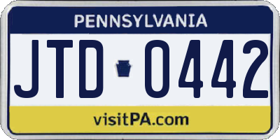 PA license plate JTD0442